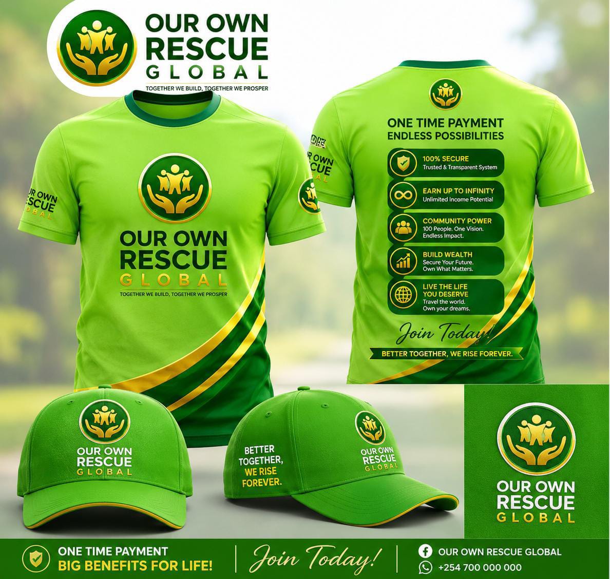 Our Own Rescue Global branded apparel and caps